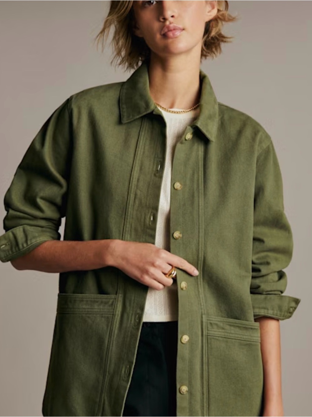 Sezane Will Denim Jacket Olive Green NWT